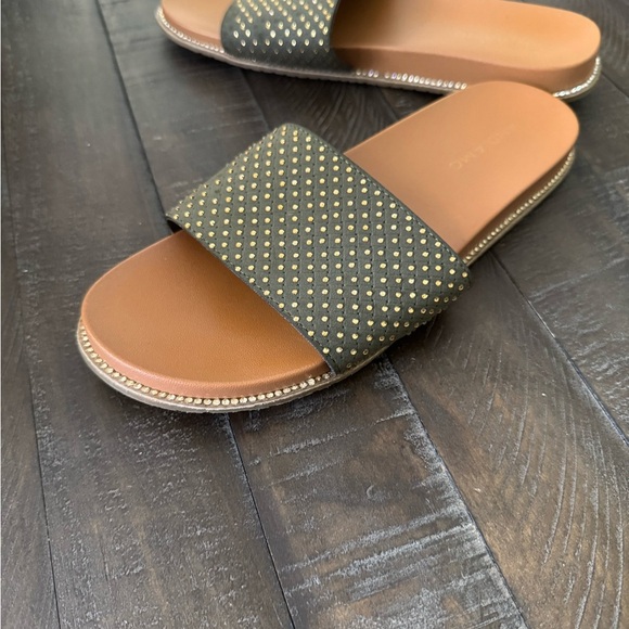 Green and Brown Slip-On Sandals with Textured Sole - Picture 1 of 10